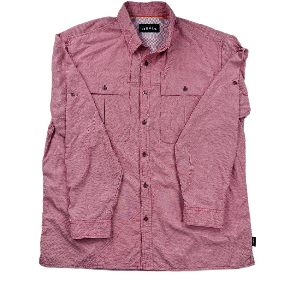 Red Plaid Orvis Mens Classic Button Down Long Sleeve Shirt * L - Picture 1 of 5